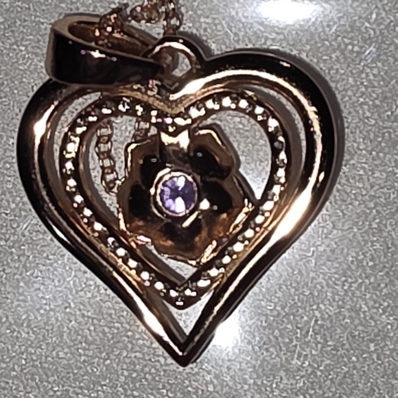 Silver Rose Gold Heart Necklace with Blue/Purple Center Stone - Picture 6 of 10